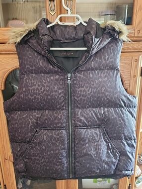 Coach Brown Leopard-Print Faux-Fur Hooded Puffer Vest